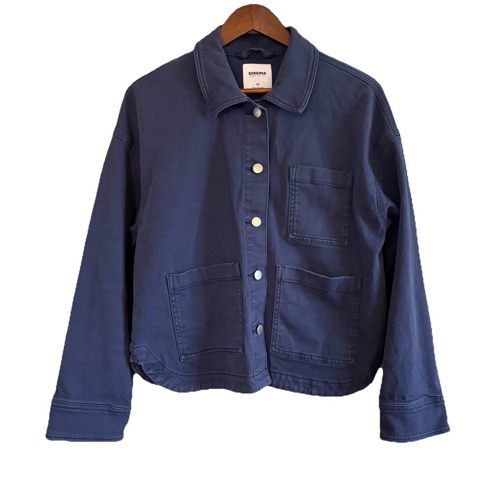 Sonoma Life+Style Women's Blue Jacket Button Front Pockets Size Medium - Picture 2 of 12